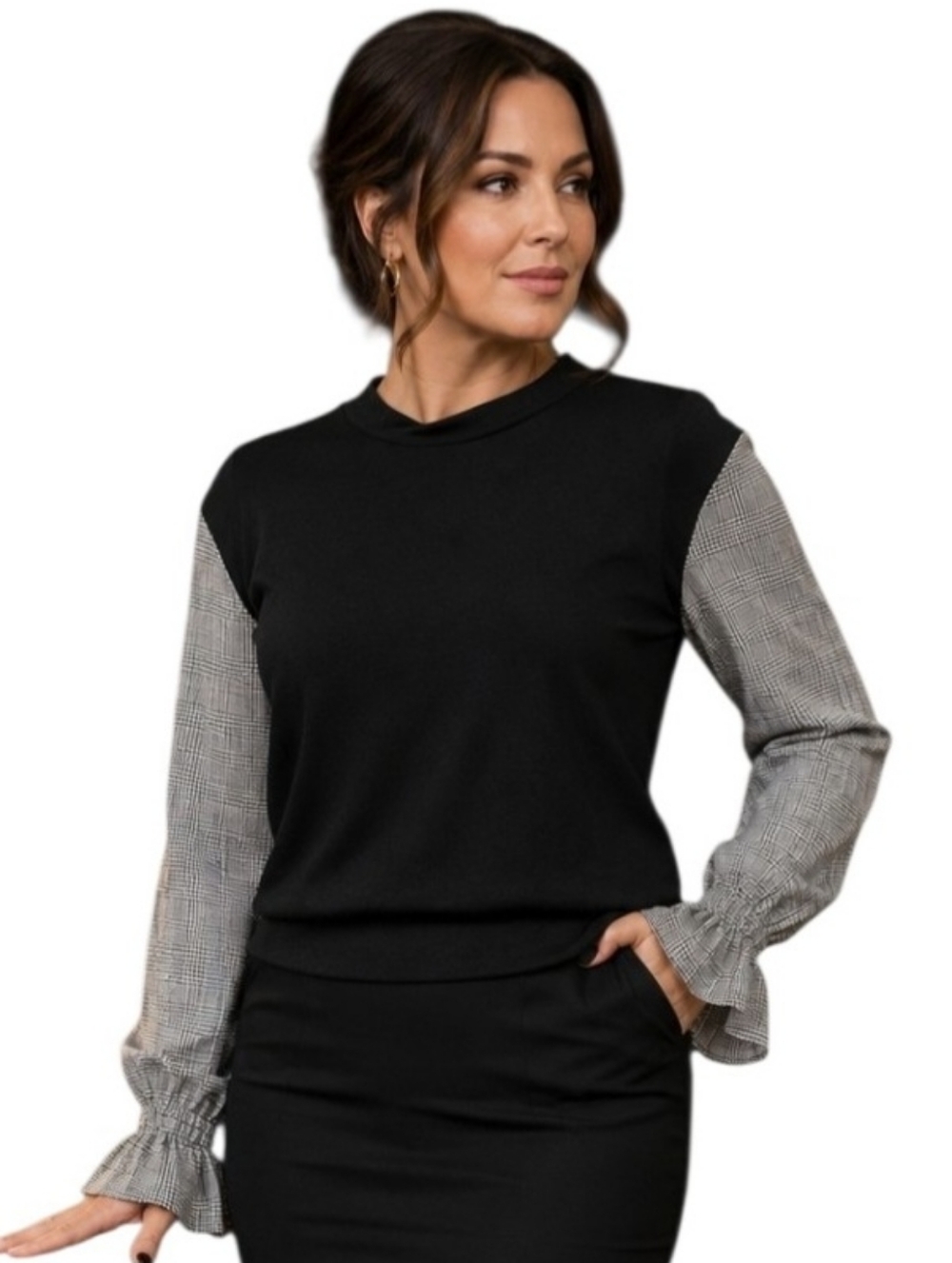 Design Lab Lord & Taylor Twofer Ruffle Sleeve Sweater Top Blouse Sz Med Academia